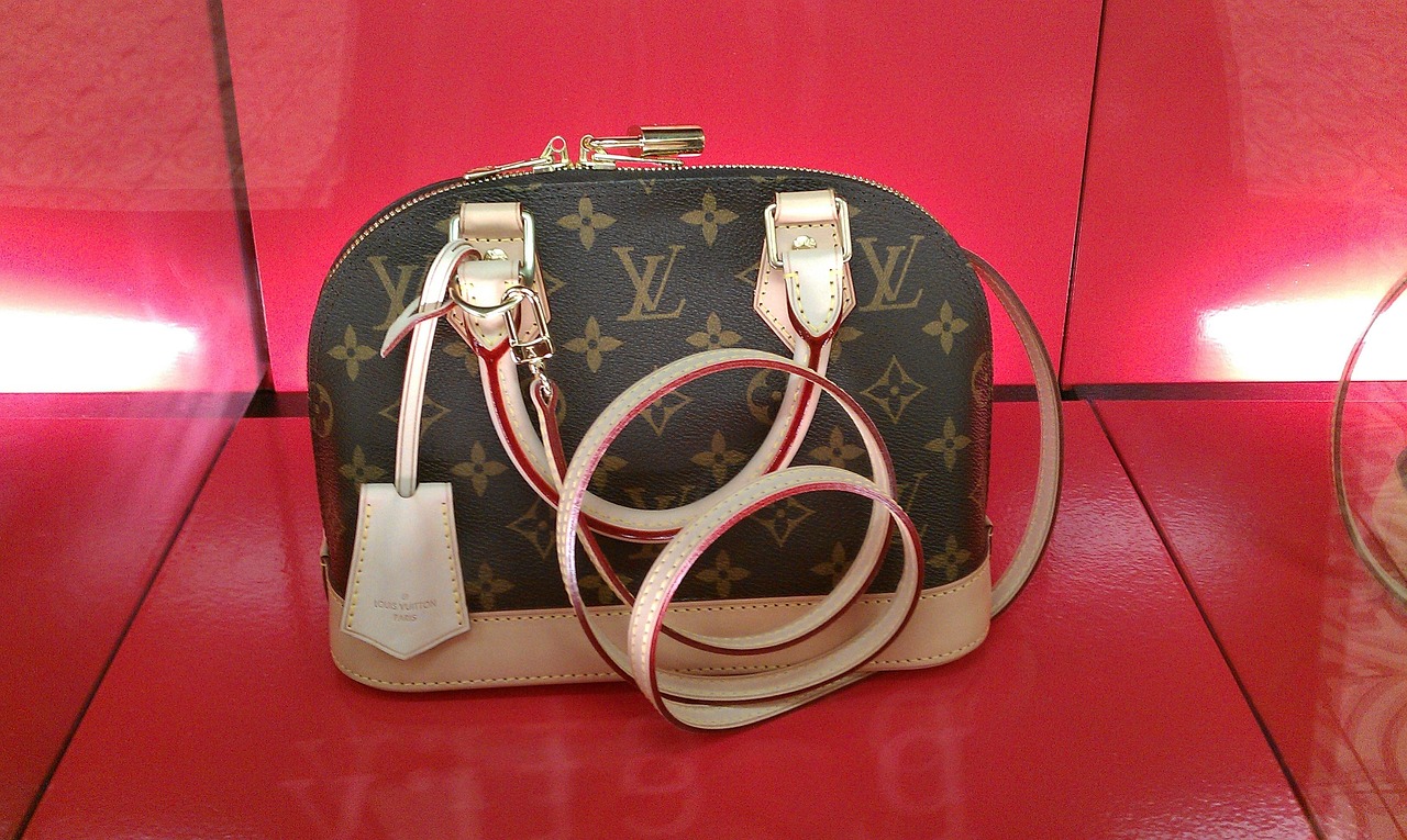Louis Vuitton designer bag on a red background